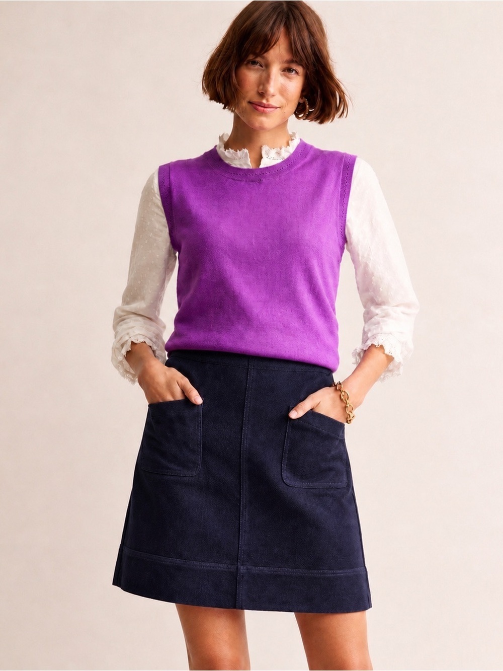 Boden Dorchester Navy Moleskin A Line Mini Skirt Size 10